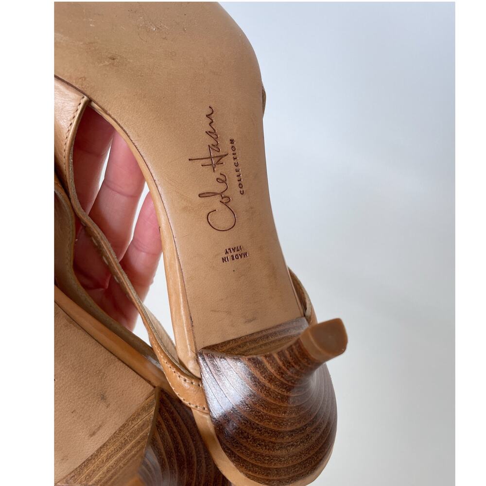 Cole Haan Beige Leather Pointed Slingback Kitten Heels / Sz 7 / Made in Italy - Picture 7 of 8